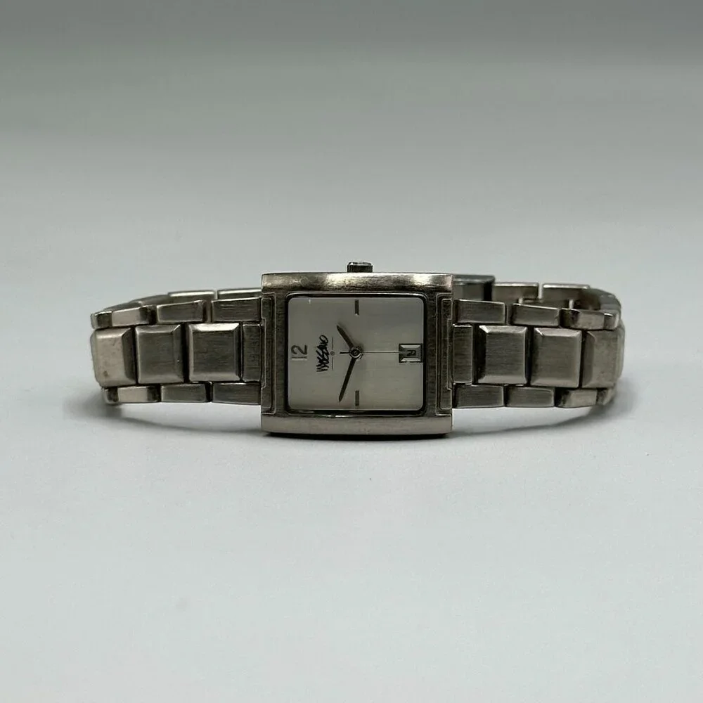 3/$30 Mossimo Watch Women Silver Rectangle Case Date Window New Battery 7.5